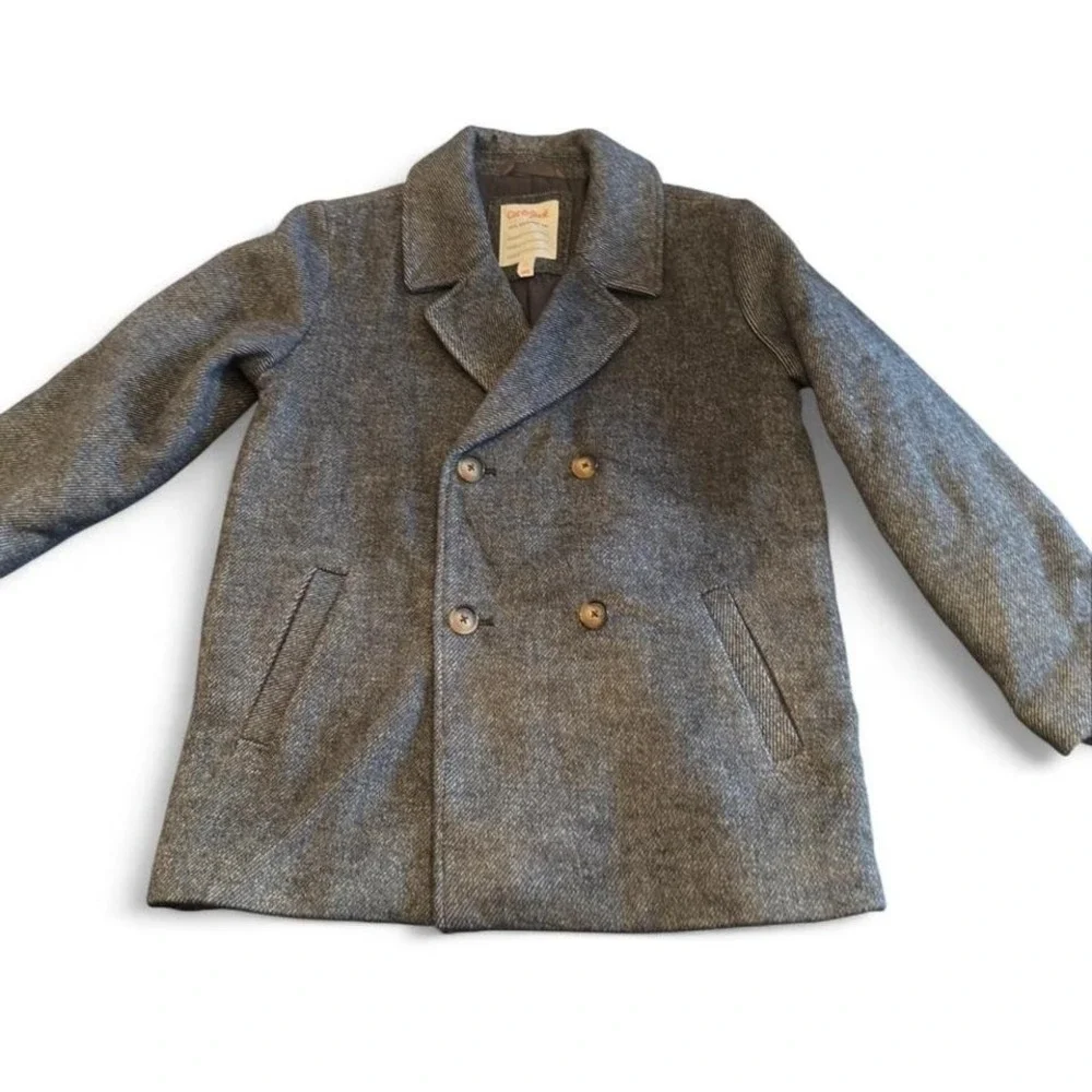 Cat & Jack Boys Charcoal Gray Pea Coat Double Breasted Jacket Size L 12/14 NEW